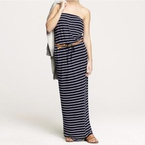 J Crew Striped Navy & White Strapless Tube Maxi Dress